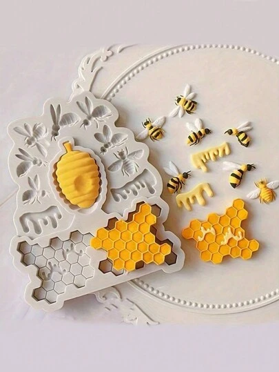 1 pieza Molde de silicona con diseño de abeja, abeja reina, miel y panal, molde de silicona antiadherente con diseño de insecto para manualidades DIY, chocolate, dulces, gelatina, cubitos de hielo, golosinas para perros, molde para hornear magdalenas y muffins