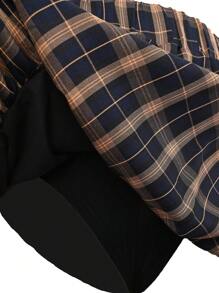 Y2K Women's Sexy Bubble Mini Plaid Low Waist A-Line Pleated Puff Skirt With Shorts - Navy Blue - View 4