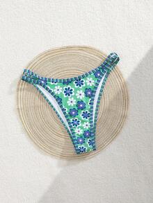 PEPPERMOLLY New High Waist Printed Bikini Bottom, Elegant Party Beach Fashion Swimwear For Women, Summer - Blue - View 3