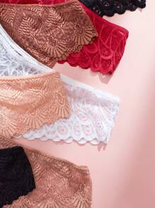 3pcs Random Color Plus Size Women Sexy Lace Mid-Waist Breathable Underwear