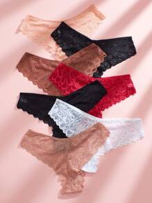 3pcs Random Color Plus Size Women Sexy Lace Mid-Waist Breathable Underwear