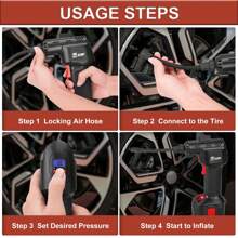 Cordless Portable Air Pump Pro Tire Inflator, Automatic Compressor With 12V Auto Shutoff Digital Pressure Gauge For Inflating Tires, Air Beds, Sporting & Pool Equipments. - Black - View 3