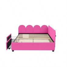 Sofá cama tapizado de tamaño completo con 2 cajones, cabecero de tela suave, sin necesidad de somier, color rojo rosa