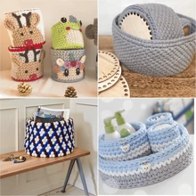 5pcs Unfinished Wooden Crochet Basket Bases - Blank Round Art Board, Suitable For DIY Knitting And Handicraft Projects