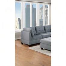 Living Room Furniture Tufted Corner Wedge Grey Linen Like Fabric 1pc Cushion Nail Heads Wedge Sofa Wooden Legs,Christmas,ChicFurnish8