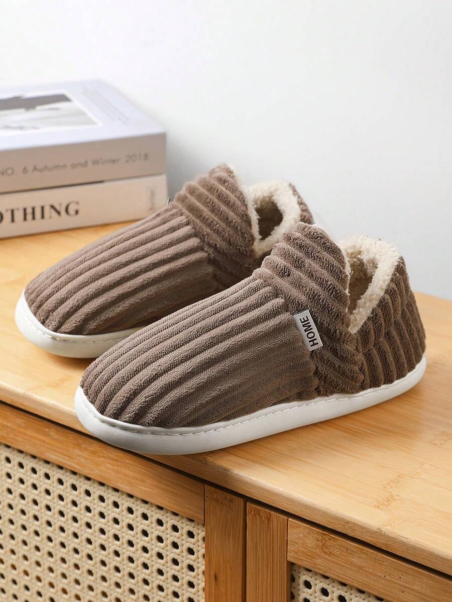 Cozy Men's Indoor Slippers With Heel - Soft, Warm Fabric Lining, Non-Slip EVA Sole, Solid Color, All-Season Comfort