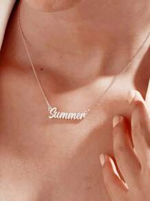 1 pieza Collar con colgante de acero inoxidable personalizado con nombre en plata o oro rosa - Estilo clásico y sencillo, adecuado para uso diario, regalo perfecto para cumpleaños, Día de la Madre y Navidad