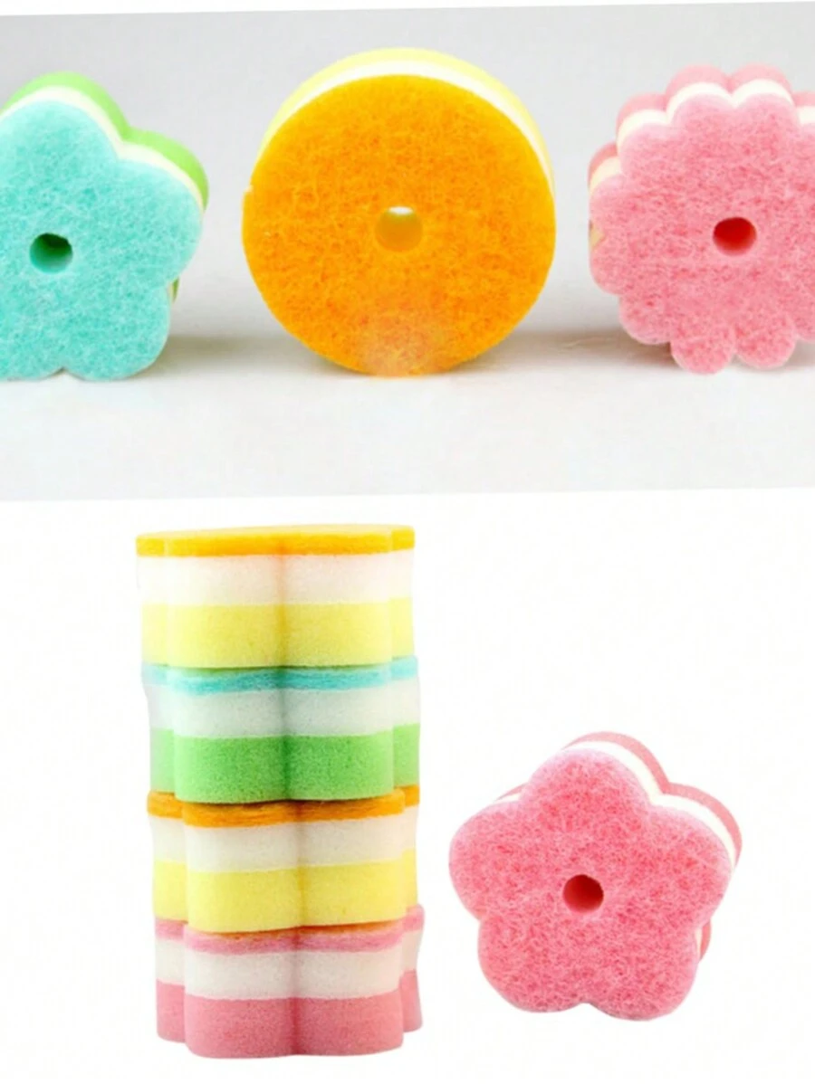 独立包装海绵，1~5 件多用途擦洗海绵，花形无划痕百洁布，洗碗清洁海绵，无味海绵湿巾适合旅行公寓家居清洁（多色海绵）