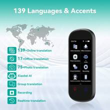 KaisoTech Taalvertalerapparaat, tweerichtings realtime spraakvertaling, ondersteuning voor 139 talen, nauwkeurige offline/opname/foto-directe vertaling met 3,1 inch HD-inch touchscreen voor reizen en sessies