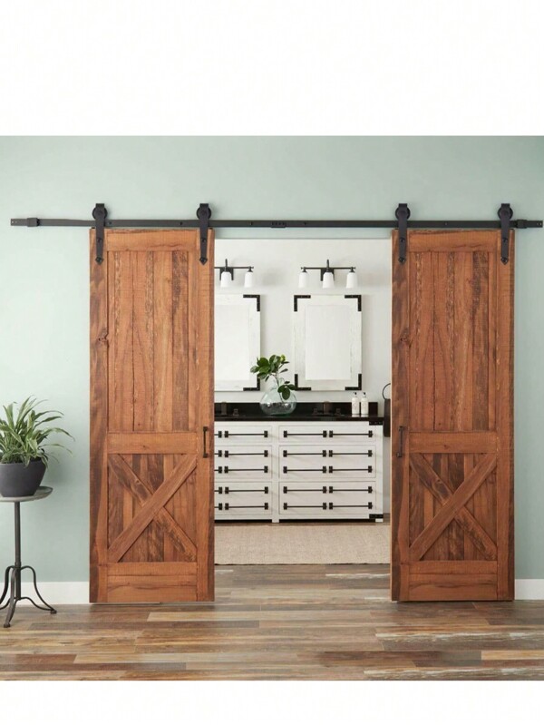 12FT / 366cm Schienen-Set für Doppel-Schiebetüren, Industriepaket Inneneinrichtung, Klassischer Stil / Pfeilstil, Schiene und 4 Rollen, 4 geteilte Schienensegmente