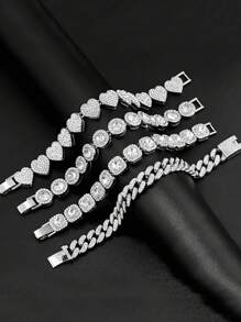 21 厘米嘻哈风格方晶锆石手链套装，包括圆形、方形、心形、菱形、椭圆形，可定制男士手链 - 彩色 - 查看 5