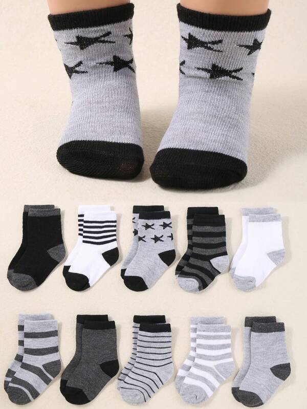 10 pares de calcetines de tripulación para niños pequeños con diseños de dinosaurios y rayas, calcetines para bebés, calcetines para recién nacidos, calcetines para niños pequeños