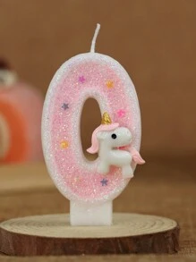 1 pieza Vela de unicornio rosa brillante con número numérico creativo [0-9] para tarta de cumpleaños, decoración de fiesta