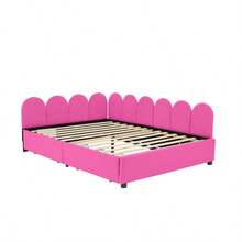 Sofá cama tapizado de tamaño completo con 2 cajones, cabecero de tela suave, sin necesidad de somier, color rojo rosa