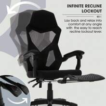Office Chair With Extendable Leg Rest, Black Fabric Upholstery