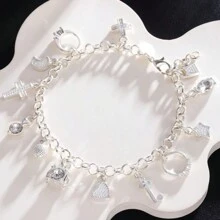 Damesarmbanden, dertien bedelarmbanden, zilveren veelkleurige bedel geluksarmband, verstelbare kettingarmband en gemengde bedel kruis hart sleutel ster maan slotring