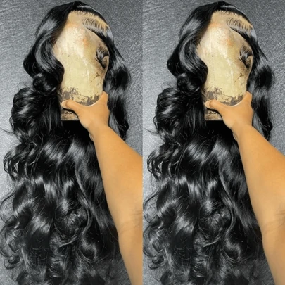 GABRIELLE Perruque Lace Frontal Wig Body Wave Cheveux Humains Brésiliens Naturels 13x6 Densité 200% Transparente HD 28 30 32 Pouces 13x4