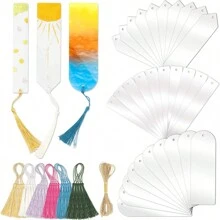 DIY Acrylic Bookmark Set - 61pcs With Clear Blanks, Assorted Shapes & Colorful Tassels For Crafting And Office Use - Clear - View 12