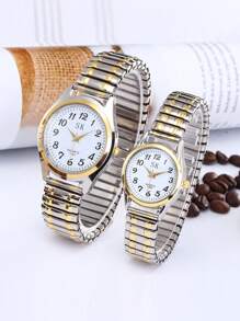 2pcs/Set Numeric Dial Stainless Steel Couples Quartz Watch