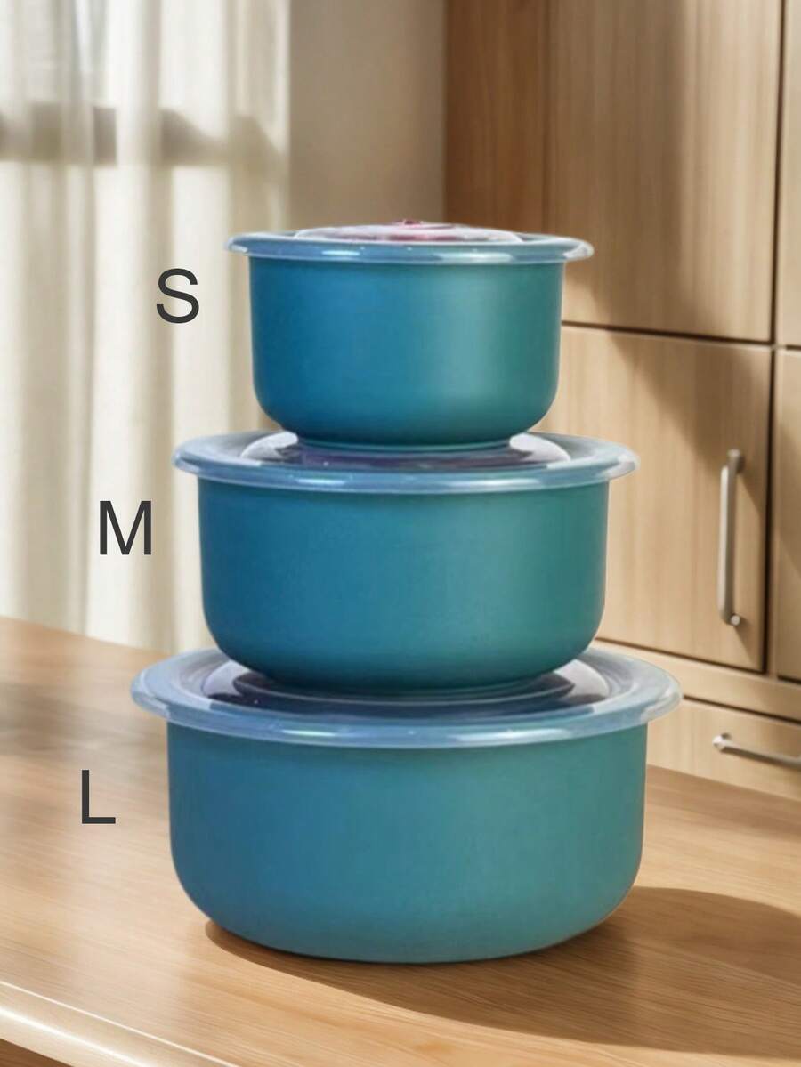 3 件套冰箱食品储存容器带盖,加厚耐用,可重复使用,尺寸 S/M/L - 深綠色 - 查看 1