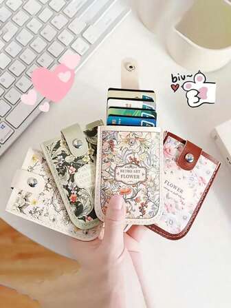 Portacredenciales con diseño floral con 5 ranuras para tarjetas, diseño exquisito, gran capacidad, tamaño pequeño - para hombres y mujeres - adecuado para uso diario - regalo perfecto para profesionales de negocios