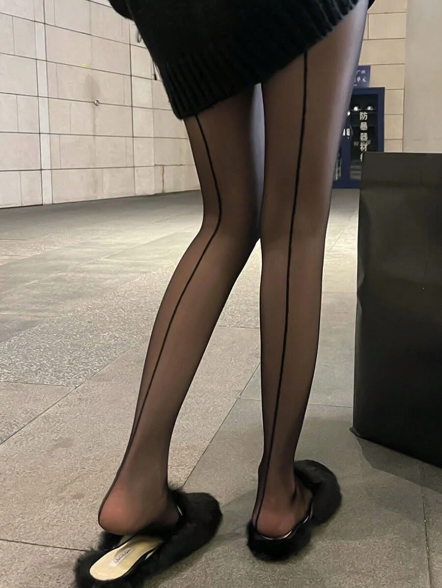 1pcs虾线连裤袜黑丝红后竖性感御姐连裤袜纯色塑身肌肤时尚连裤袜