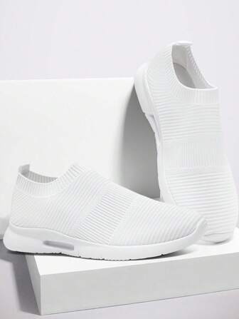 Women's Lightweight And Minimalist Casual Shoes Exercise Walking Shoes Fashionable Sports Shoes Lace Free Sports Shoes Flat Sneakers Same Gender Design White