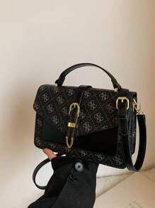 1 pieza Bolso de mensajero pequeño de estilo occidental simple con estampado, bolso de hombro cuadrado pequeño con textura, nueva del invierno 2024
