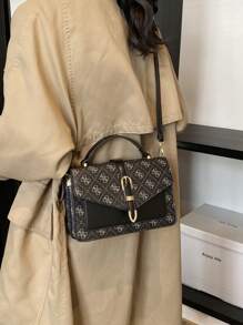 1 pieza Bolso de mensajero pequeño de estilo occidental simple con estampado, bolso de hombro cuadrado pequeño con textura, nueva del invierno 2024