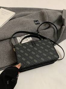 1 pieza Bolso de mensajero pequeño de estilo occidental simple con estampado, bolso de hombro cuadrado pequeño con textura, nueva del invierno 2024