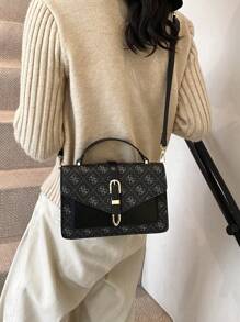1 pieza Bolso de mensajero pequeño de estilo occidental simple con estampado, bolso de hombro cuadrado pequeño con textura, nueva del invierno 2024