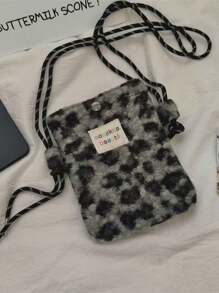 1pc Women Plush Leopard Print Handbag, Clutch Bag Warm & Cute For Student, Messenger Bag, Shoulder Bag, Large Capacity, Multi-Functional For Work, Travel, School, Phone & Makeup, Vintage, Anti-Theft, Autumn/Winter