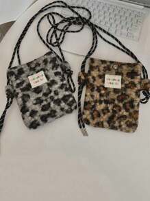 1pc Women Plush Leopard Print Handbag, Clutch Bag Warm & Cute For Student, Messenger Bag, Shoulder Bag, Large Capacity, Multi-Functional For Work, Travel, School, Phone & Makeup, Vintage, Anti-Theft, Autumn/Winter