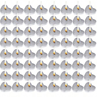 Odorless Tea Light Candles With Heart-Shaped Sequin Decor, Tea Candle, Wedding Engagement Gift, Silver-Color, Heart-Shaped Decorative Candle For Yoga And Dinner Table,Valentine's Day,Valentines,Valentines Candles