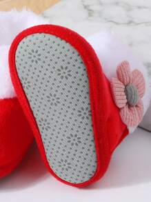 1 Pair Of Infant Shoes, Warm And Thick Boots In Autumn And Winter, Cute Cartoon Flower Design, Suitable For Indoor Slip-Resistant Learning To Walk, Soft Flat Shoes For Infants. - Red - View 4