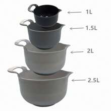 Set de 4 boles de mezcla de plástico, set de boles para ensalada con fondo antideslizante para hornear y cocina - Gris - Ver 7