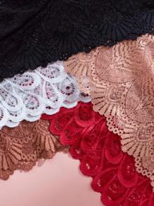 3pcs Random Color Plus Size Women Sexy Lace Mid-Waist Breathable Underwear