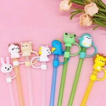 1/8pcs Cartoon Shaped Silicone Straw  Cover For Cup,Reusable Straw Cover Airtight And Dustproof Drinking Straw Cover Splashproof Straw Cute Cover Accessories Home Room Decoration Party