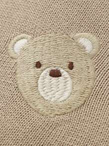 1pc Baby Knitted Blanket, Cute Bear Embroidered Romantic Wave Edge Soft Simple Infant Stroller Quilt, All Season Suitable - Brown - View 5