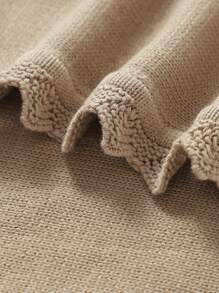 1pc Baby Knitted Blanket, Cute Bear Embroidered Romantic Wave Edge Soft Simple Infant Stroller Quilt, All Season Suitable - Brown - View 4