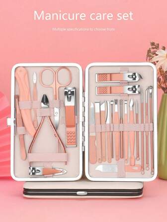 1 包 23 件装指甲护理工具套装，包括指甲刀、角质层钳、指甲锉等，装在便携式 PU 皮盒中，非常适合旅行、美容和节日/生日礼物