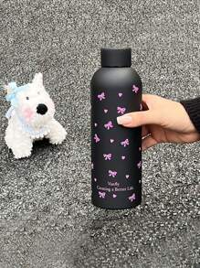 1 pièce Tasse isolée sous vide en acier inoxydable de 17 oz (500 ml) avec design en forme de cœur et nœud, tasse à café/eau réutilisable, cadeau de fête/anniversaire, étanche, surface agréable au toucher, bouteille d'eau, pour l'extérieur, le camping