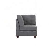 Living Room Furniture Tufted Corner Wedge Grey Linen Like Fabric 1pc Cushion Nail Heads Wedge Sofa Wooden Legs,Christmas,ChicFurnish8