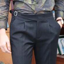 Men's Gurkha Naples Italian Style Pants Wrinkle Resistant Fabric No Belt Needed - 深灰色 - 查看 2