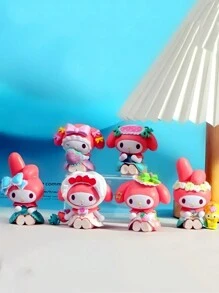 Sanrio 6pcs/Set Sanrio 7cm Figurine My Melody Maid Outfit Anime Statue, Car Decoration, Decoration Gift Ornament Birthday Gifts Graduation