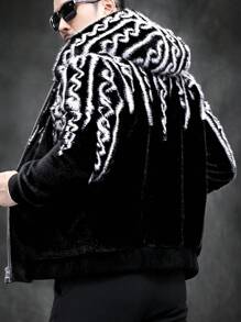 BONNY MAX Winter New Haining Faux Fur Hooded Coat Men, Jacket - Black and White - View 2