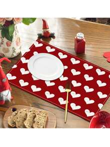 4 peças/conjunto de jogos americanos românticos para o Dia dos Namorados, jogos americanos de linho em forma de coração, bases para copos com letras impressas em cores sólidas, decoração de mesa para festa de fim de ano, resistente ao calor e lavável à máquina, adequado para aniversário de casamento e jantar