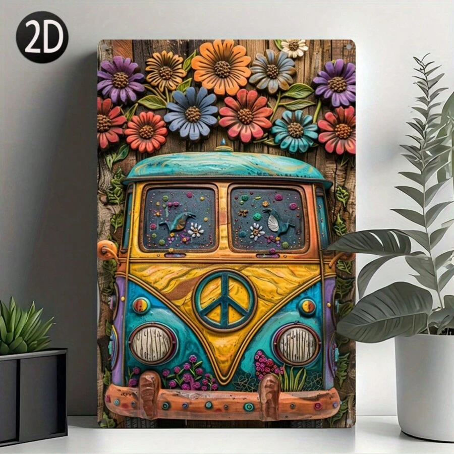 Biển thiếc kim loại phong cách Hippie cổ điển 8x12 inch (20x30cm), đồ trang trí treo tường thích hợp cho mùa xuân/hè, tuyệt vời cho phòng ngủ, phòng khách, phòng tắm hoặc phòng vệ sinh, quà tặng lý tưởng cho Ngày của Mẹ/Cha - Nhiều màu - Xem 1