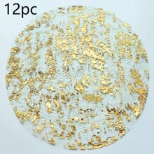 12Pcs Disposable Gold Placemats, Metal Round Disposable Golden Foil Table Pads, 13 Inches (About 33.0 Cm) Gold Foil Grid Pressed Autumn Table Mats, Household Bowl Plate Mat, Suitable For Dining Tables, Weddings, Birthdays, Parties, Holidays, Home Decoration ( Gold )