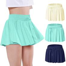 EXARUS Girls Butterfly Shorts Flowy Dance Athletic 2 In 1 Cheer Skorts Flutter Skirt Running Preppy Clothes Kids 6-14Y - 設定1 - 查看 1